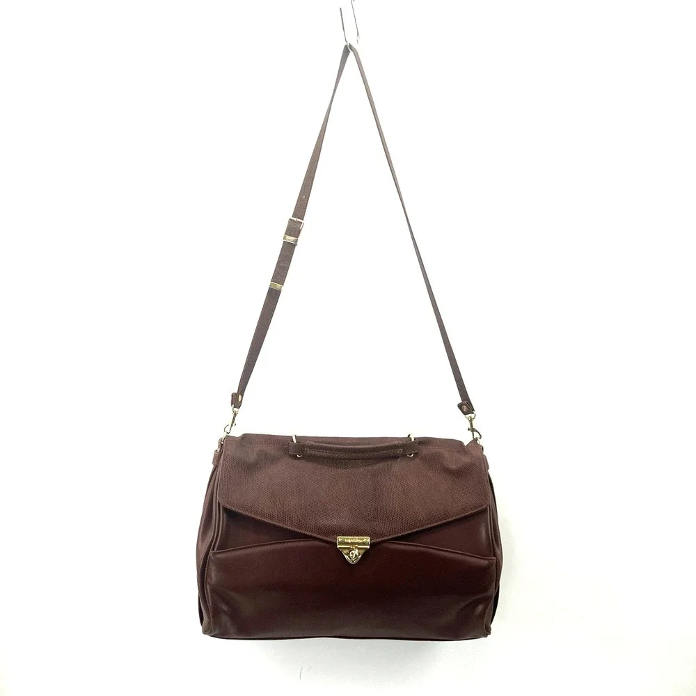 Vintage Capezio Brown Leather Bag Laptop Briefcase Snake Print Gold Tone